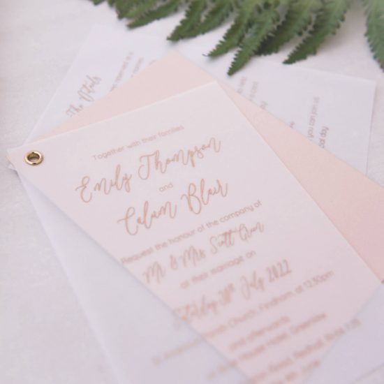 vellum rose gold foil wedding invitation