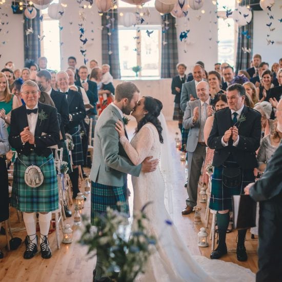 scottish-wedding-stirling-glasgow-killearn-scotland-gartmore-village-hall-reception-kiss